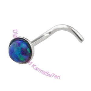 Opal - Green  - Silver Nose Stud
